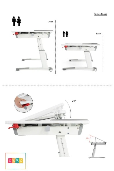 Creo Mobili Yükseklik ve Eğim Ayarlı, Sirius Simple Bilgisayar, Ofis ve Çalışma Masası Ekru/Gri - 8