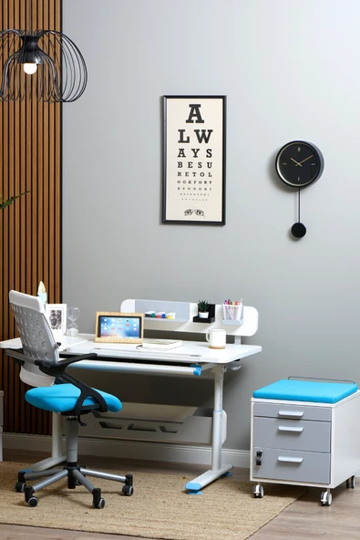 Creo Mobili Yükseklik ve Eğim Ayarlı, Vega Delüx Bilgisayar ve Çalışma Masası Takımı Beyaz/Mavi - Resim 3