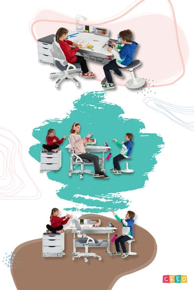 Creo Mobili Yükseklik ve Eğim Ayarlı, Çekmeceli, Sirius Basic Çalışma Masası 120x75 cm, Beyaz/Gri - 6