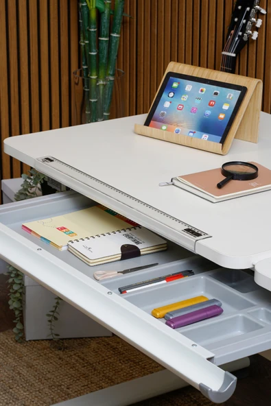 Creo Mobili Yükseklik ve Eğim Ayarlı, Çekmeceli, Vega Basic Çalışma Masası 130x70 cm, Beyaz/Gri - 4