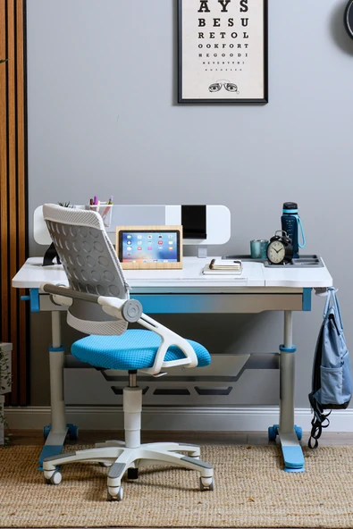 Creo Mobili Yükseklik ve Eğim Ayarlı, Sirius Simple Bilgisayar, Ofis ve Çalışma Masası Beyaz/Mavi - 4