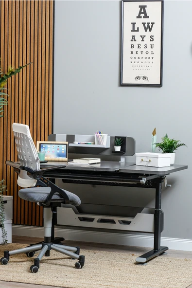 Creo Mobili Yükseklik ve Eğim Ayarlı, Vega Advanced Bilgisayar ve Çalışma Masası Takımı Antrasit/Gri