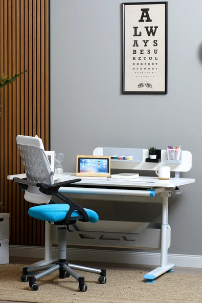 Creo Mobili Yükseklik ve Eğim Ayarlı, Vega Advanced Bilgisayar ve Çalışma Masası Takımı Beyaz/Mavi - 3