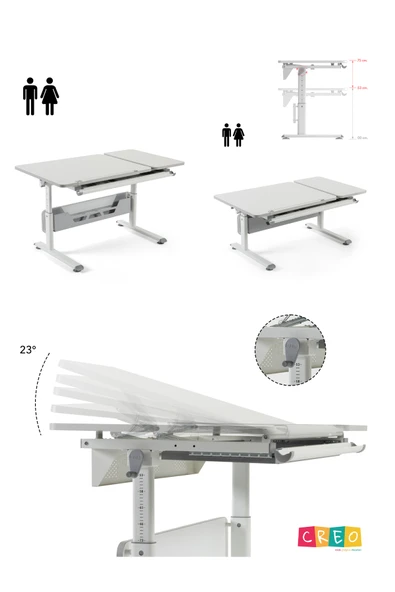 Creo Mobili Yükseklik ve Eğim Ayarlı, Vega Simple Çalışma Masası - 130x70 cm, Ekru/Fuşya - 8