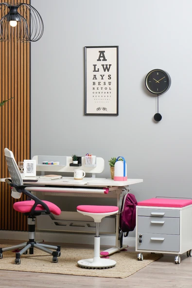 Creo Mobili Yükseklik ve Eğim Ayarlı, Vega Premium Bilgisayar ve Çalışma Masası Takımı Ekru/Fuşya - 3