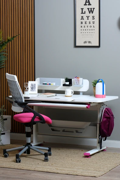 Creo Mobili Yükseklik ve Eğim Ayarlı, Vega Advanced Bilgisayar ve Çalışma Masası Takımı Beyaz/Fuşya - 3