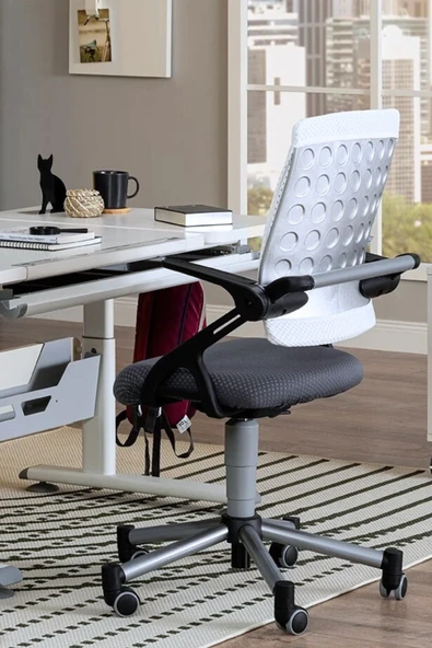 Creo Mobili Yükseklik ve Eğim Ayarlı, Vega Delüx Bilgisayar ve Çalışma Masası Takımı Beyaz/Antrasit - 3