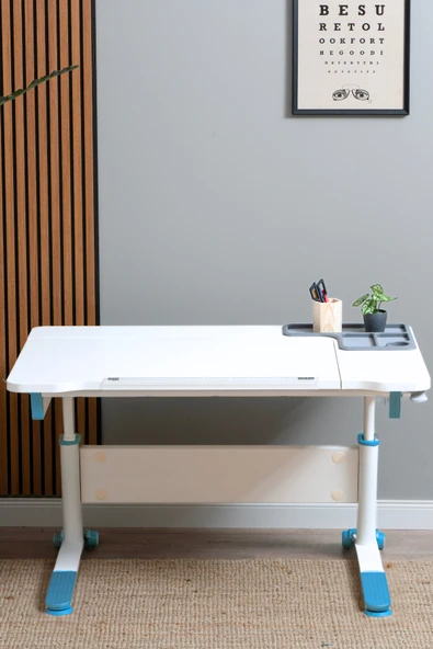 Creo Mobili Yükseklik ve Eğim Ayarlı, Sirius Simple Bilgisayar, Ofis ve Çalışma Masası Beyaz/Mavi