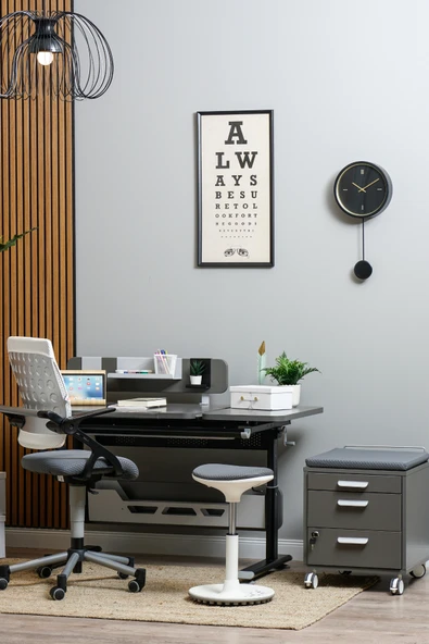 Creo Mobili Yükseklik ve Eğim Ayarlı, Çekmeceli, Vega Basic Çalışma Masası 130x70 cm, Antrasit/Gri - 5