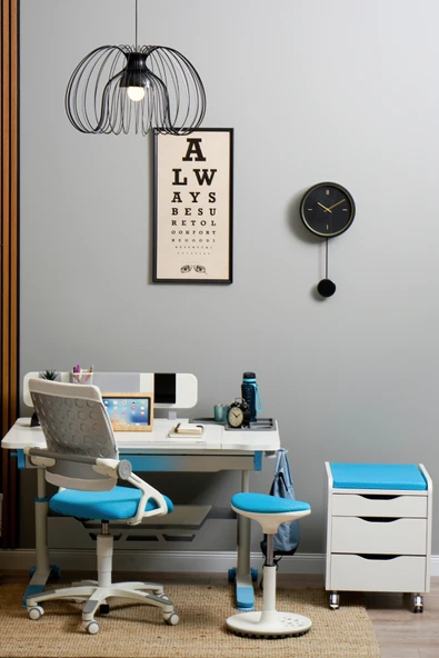 Creo Mobili Yükseklik ve Eğim Ayarlı, Sirius Simple Bilgisayar, Ofis ve Çalışma Masası Ekru/Mavi - 5