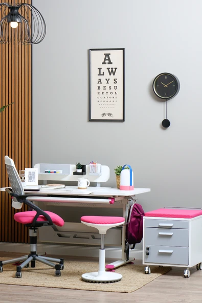 Creo Mobili Yükseklik ve Eğim Ayarlı, Vega Premium Bilgisayar ve Çalışma Masası Takımı Beyaz/Fuşya - Resim 3