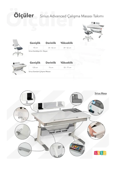 Creo Mobili Yükseklik ve Eğim Ayarlı, Sirius Advanced Bilgisayar ve Çalışma Masası Takımı Beyaz/Mavi - Resim 8