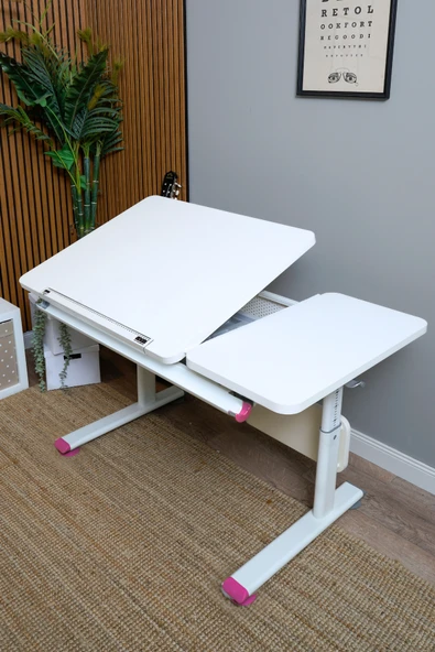 Creo Mobili Yükseklik ve Eğim Ayarlı, Vega Simple Çalışma Masası - 130x70 cm, Beyaz/Fuşya - 2