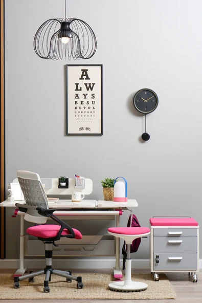 Creo Mobili Yükseklik ve Eğim Ayarlı, Vega Standart Bilgisayar, Ofis ve Çalışma Masası Ekru/Fuşya - 6