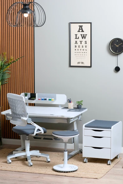 Creo Mobili Yükseklik ve Eğim Ayarlı, Sirius Standart Bilgisayar, Ofis ve Çalışma Masası Beyaz/Gri - 4