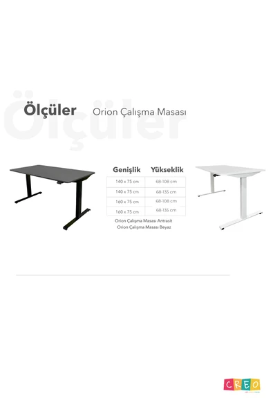 Creo Mobili Yükseklik Ayarlı Elektrikli, Bluetoothlu, Orion 2 Kademe Ofis ve Çalışma Masası Antrasit - 8