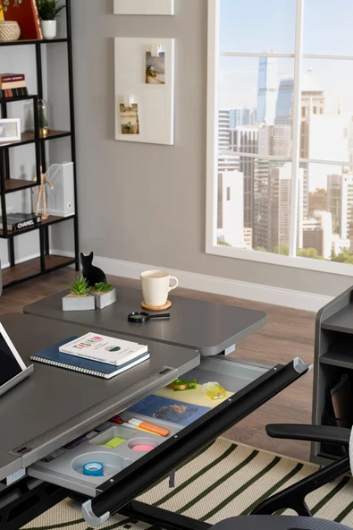 Creo Mobili Yükseklik ve Eğim Ayarlı, Çekmeceli, Vega Basic Çalışma Masası 130x70 cm, Antrasit/Gri - 3