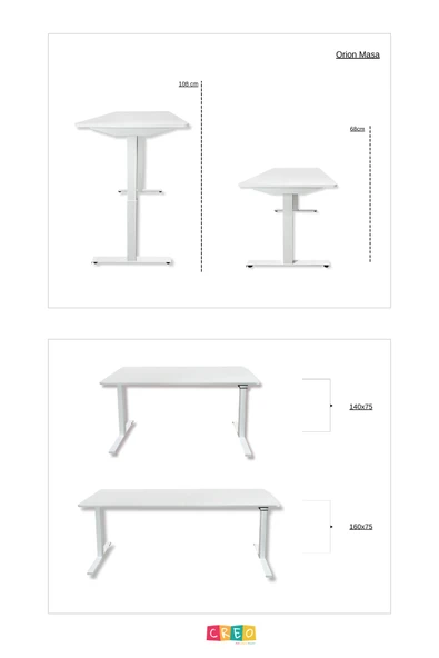 Creo Mobili Yükseklik Ayarlı Elektrikli ve Bluetoothlu, Orion 2 Kademe Ofis ve Çalışma Masası, Beyaz - 5