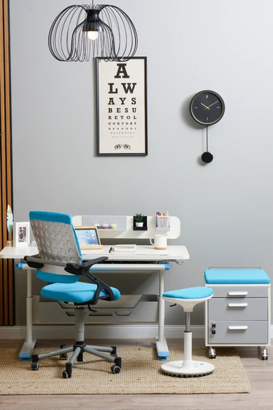 Creo Mobili Yükseklik ve Eğim Ayarlı, Vega Standart Bilgisayar, Ofis ve Çalışma Masası Ekru/Mavi - Resim 6