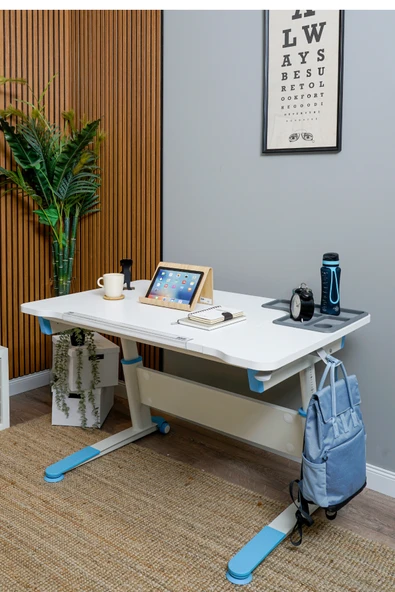 Creo Mobili Yükseklik ve Eğim Ayarlı, Sirius Simple Bilgisayar, Ofis ve Çalışma Masası Ekru/Mavi - 3