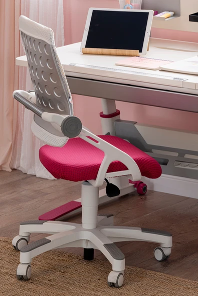 Creo Mobili Yükseklik ve Eğim Ayarlı, Sirius Advanced Bilgisayar ve Çalışma Masası Takımı Ekru/Fuşya - 4