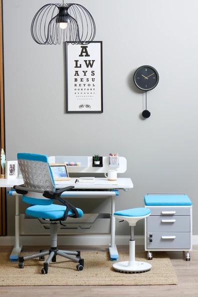 Creo Mobili Yükseklik ve Eğim Ayarlı, Vega Advanced Bilgisayar ve Çalışma Masası Takımı Beyaz/Mavi - 5