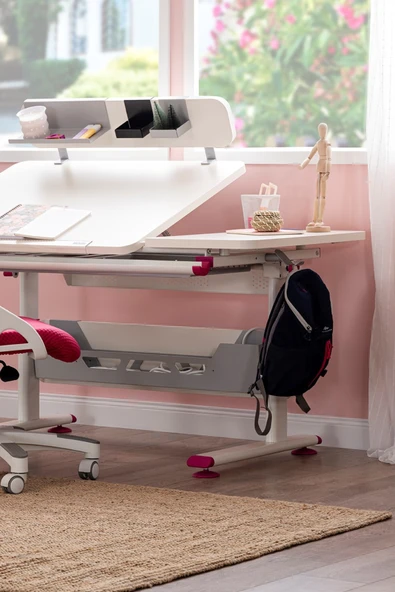 Creo Mobili Yükseklik ve Eğim Ayarlı, Vega Advanced Bilgisayar ve Çalışma Masası Takımı Ekru/Fuşya - 2