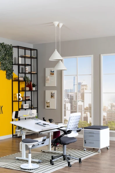 Creo Mobili Yükseklik ve Eğim Ayarlı Vega Premium Bilgisayar ve Çalışma Masası Takımı Beyaz/Antrasit - 3