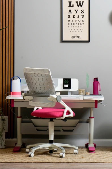 Creo Mobili Yükseklik ve Eğim Ayarlı, Sirius Advanced Bilgisayar ve Çalışma Masası Takımı Ekru/Fuşya