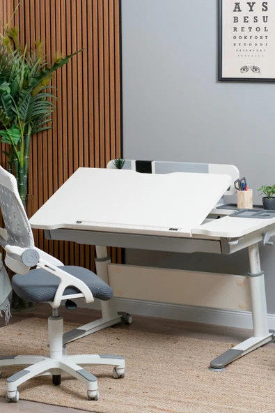 Creo Mobili Yükseklik ve Eğim Ayarlı, Sirius Advanced Bilgisayar ve Çalışma Masası Takımı, Ekru/Gri - Resim 2