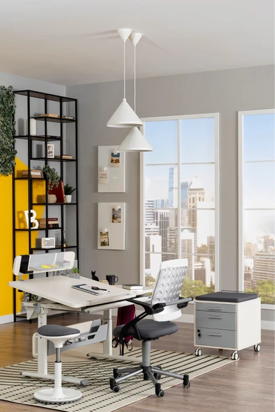 Creo Mobili Yükseklik ve Eğim Ayarlı, Çekmeceli, Vega Basic Çalışma Masası 130x70 cm, Beyaz/Gri - 8