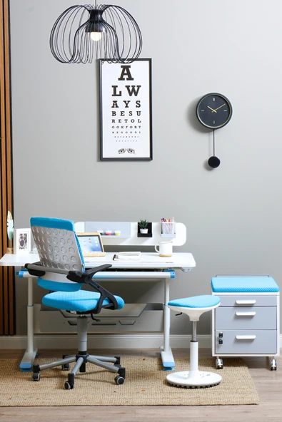 Creo Mobili Yükseklik ve Eğim Ayarlı, Vega Standart Bilgisayar, Ofis ve Çalışma Masası Beyaz/Mavi - Resim 6