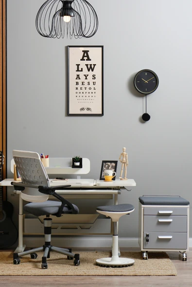 Creo Mobili Yükseklik ve Eğim Ayarlı, Vega Premium Bilgisayar ve Çalışma Masası Takımı Ekru/Antrasit