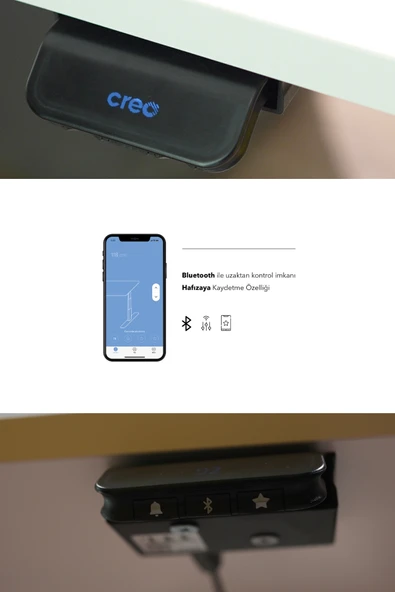 Creo Mobili Yükseklik Ayarlı Elektrikli ve Bluetoothlu, Orion 2 Kademe Ofis ve Çalışma Masası, Beyaz - 4