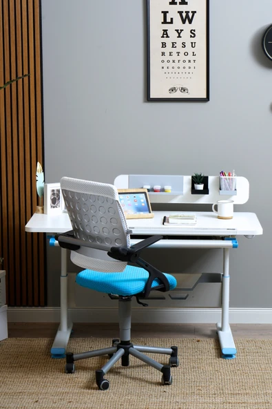 Creo Mobili Yükseklik ve Eğim Ayarlı, Vega Advanced Bilgisayar ve Çalışma Masası Takımı Beyaz/Mavi