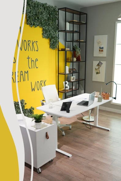 Creo Mobili Yükseklik Ayarlı Elektrikli ve Bluetoothlu, Orion 2 Kademe Ofis ve Çalışma Masası, Beyaz - 3