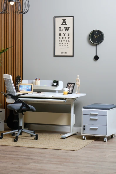 Creo Mobili Yükseklik ve Eğim Ayarlı, Vega Delüx Bilgisayar ve Çalışma Masası Takımı Beyaz/Antrasit - 5