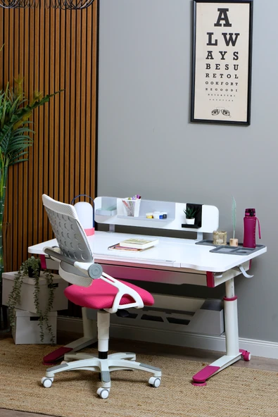 Creo Mobili Yükseklik ve Eğim Ayarlı Sirius Advanced Bilgisayar ve Çalışma Masası Takımı Beyaz/Fuşya - 2