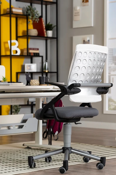 Creo Mobili Yükseklik ve Eğim Ayarlı, Vega Premium Bilgisayar ve Çalışma Masası Takımı Ekru/Antrasit - 5