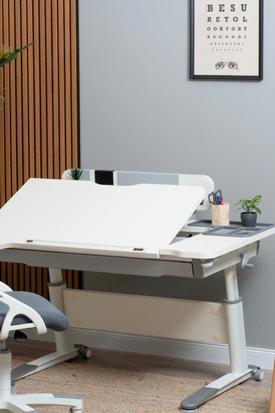 Creo Mobili Yükseklik ve Eğim Ayarlı, Sirius Simple Bilgisayar, Ofis ve Çalışma Masası Ekru/Gri - 2