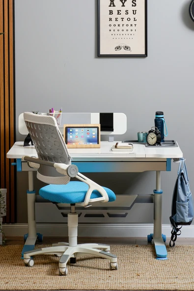 Creo Mobili Yükseklik ve Eğim Ayarlı, Sirius Simple Bilgisayar, Ofis ve Çalışma Masası Ekru/Mavi - 4