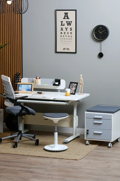 Creo Mobili Yükseklik ve Eğim Ayarlı, Çekmeceli, Vega Basic Çalışma Masası 130x70 cm, Beyaz/Gri - 7