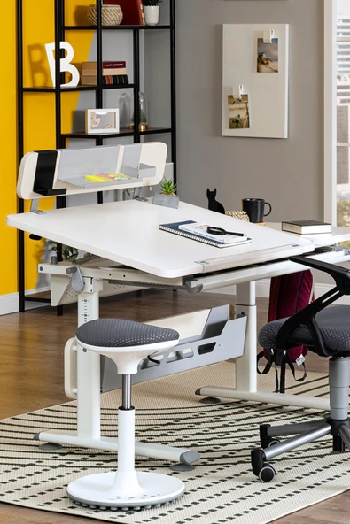 Creo Mobili Yükseklik ve Eğim Ayarlı, Vega Premium Bilgisayar ve Çalışma Masası Takımı Beyaz/Mavi - 2