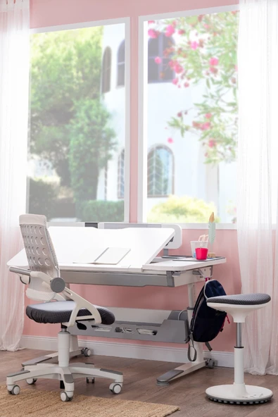 Creo Mobili Yükseklik ve Eğim Ayarlı, Sirius Standart Bilgisayar, Ofis ve Çalışma Masası Ekru/Fuşya - 2