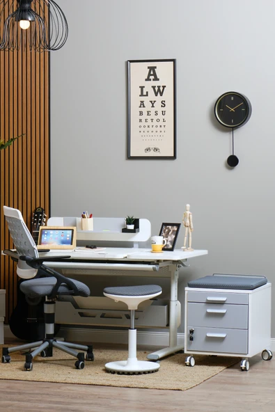 Creo Mobili Yükseklik ve Eğim Ayarlı Vega Premium Bilgisayar ve Çalışma Masası Takımı Beyaz/Antrasit - 5