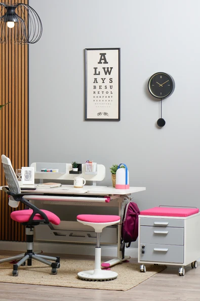 Creo Mobili Yükseklik ve Eğim Ayarlı, Vega Simple Çalışma Masası - 130x70 cm, Ekru/Fuşya - 4