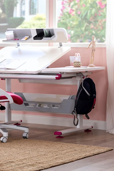 Creo Mobili Yükseklik ve Eğim Ayarlı, Vega Advanced Bilgisayar ve Çalışma Masası Takımı Beyaz/Fuşya - 2