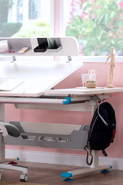 Creo Mobili Yükseklik ve Eğim Ayarlı, Vega Advanced Bilgisayar ve Çalışma Masası Takımı Ekru/Mavi - 2