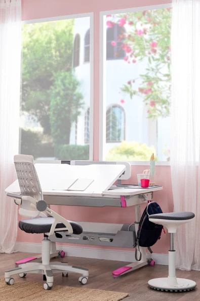 Creo Mobili Yükseklik ve Eğim Ayarlı, Sirius Standart Bilgisayar, Ofis ve Çalışma Masası Beyaz/Fuşya - 2