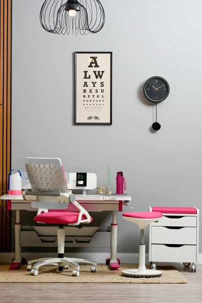 Creo Mobili Yükseklik ve Eğim Ayarlı, Sirius Advanced Bilgisayar ve Çalışma Masası Takımı Ekru/Fuşya - 3